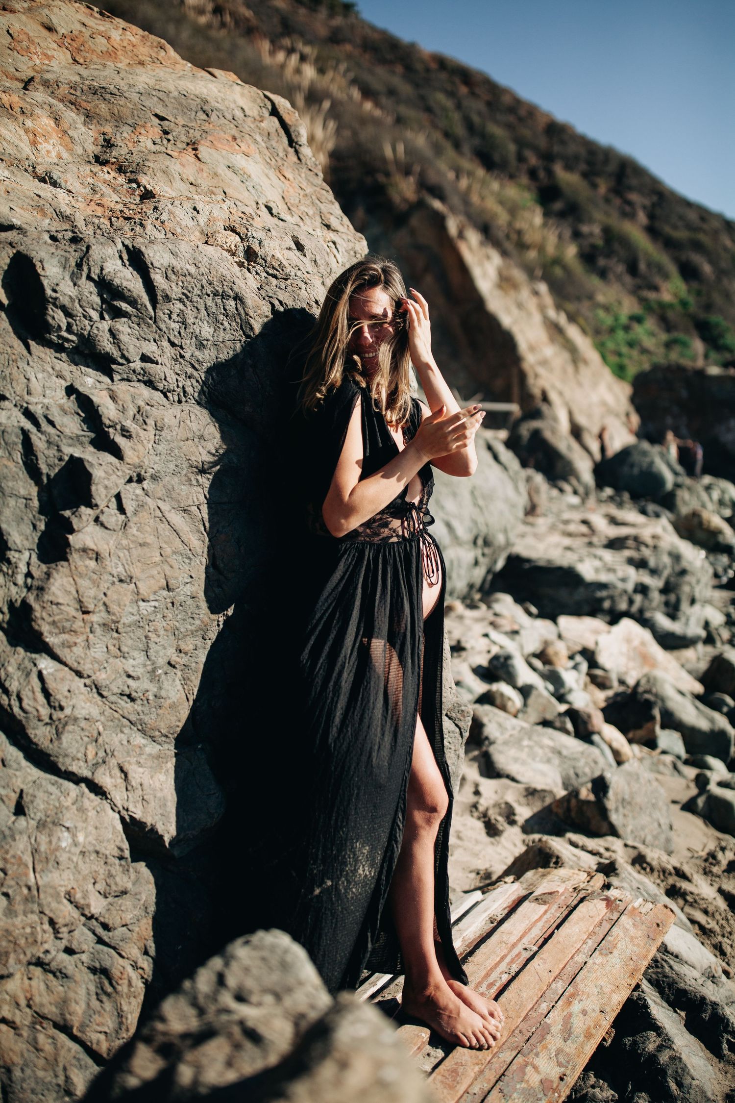 Dramatic maternity portrait at golden hour in Marin County